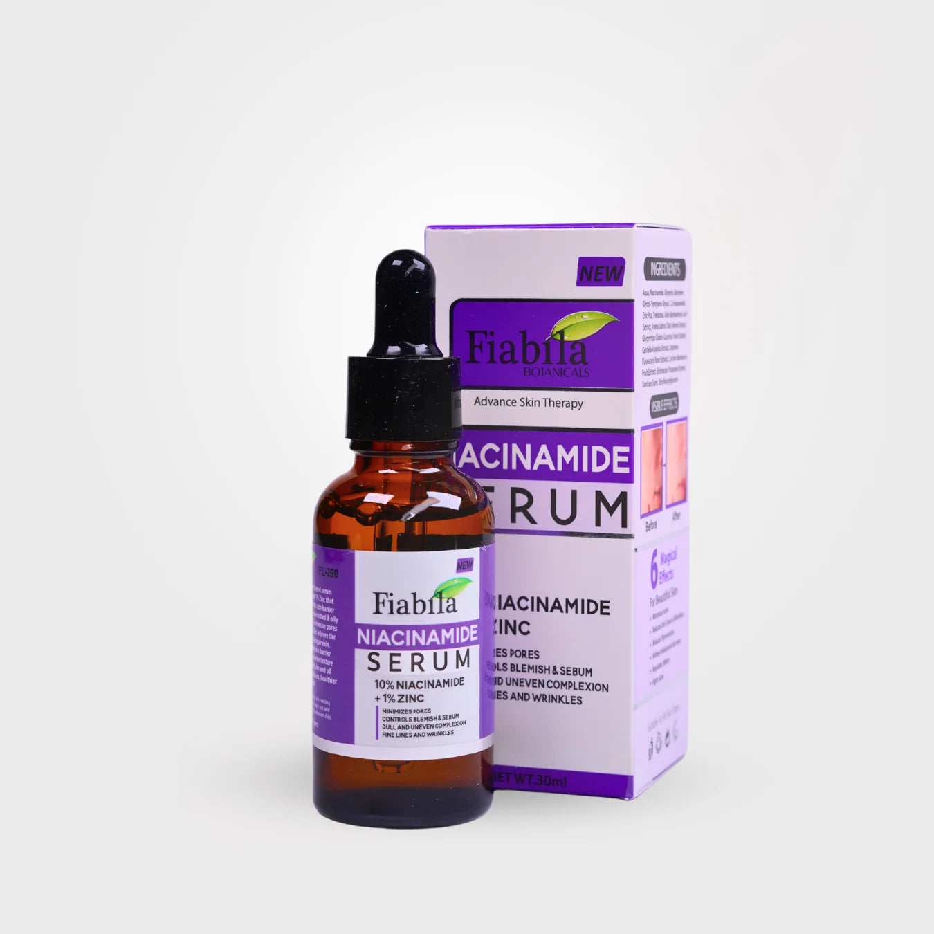 Fiabila Botanicals 10% Niacinamide+1% Zinc Serum, Minimizes Pores, Anti-Aging, 30ml